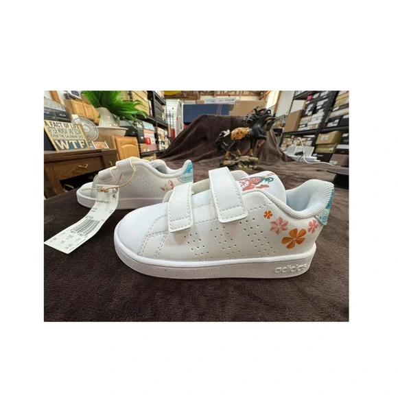 Adidas Kids Moana White Floral Sneakers size 9K - Picture 6 of 11